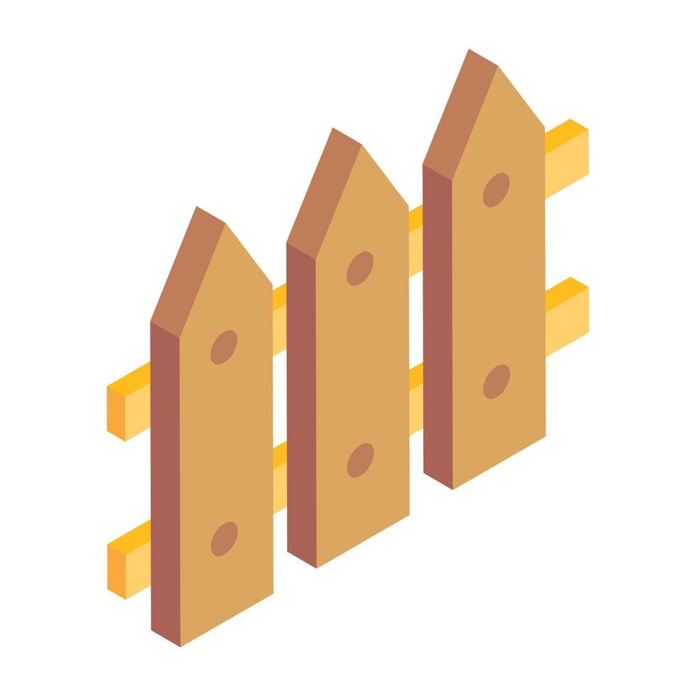 Wooden fence in modern isometric style vector