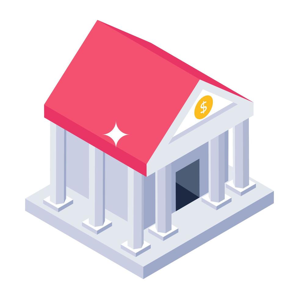 Icon design of bank building, financial institute in isometric style vector