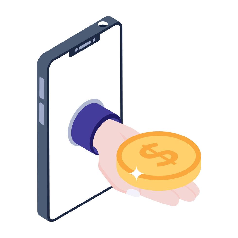 Digital banking app, isometric icon of mobile loan vector