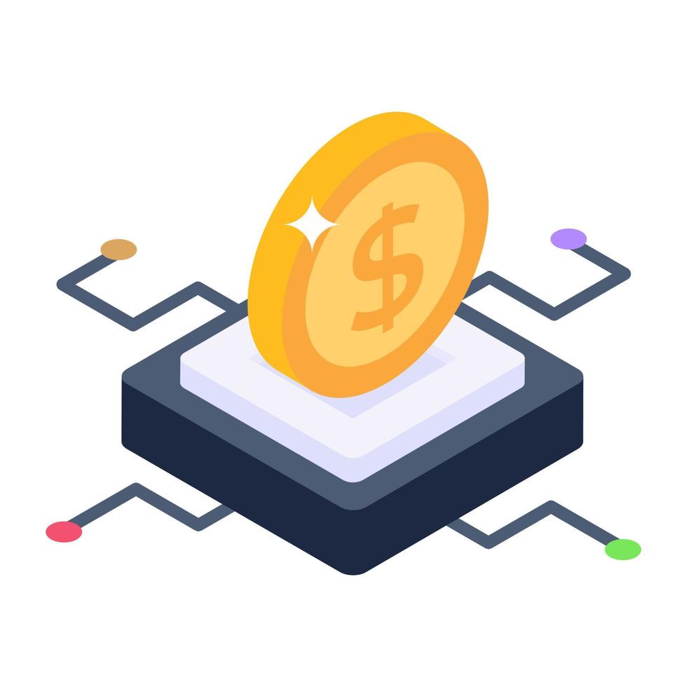 Isometric icon of digital money, dollar with electrical nodes vector