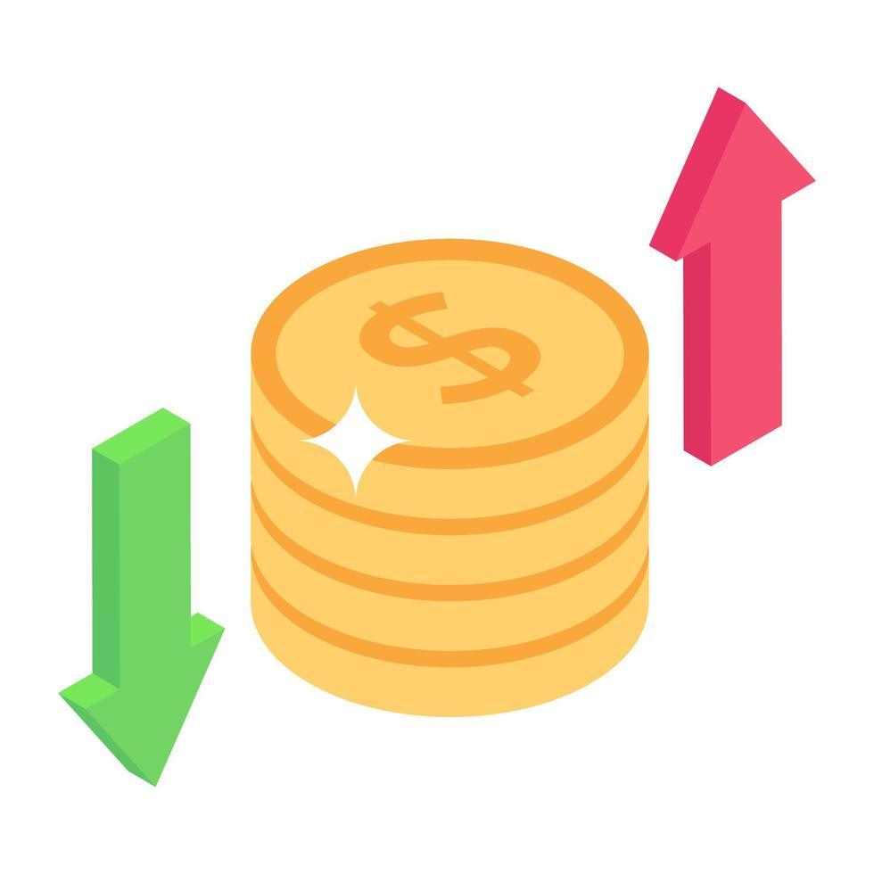 Financial variation, fluctuation icon in isometric vector