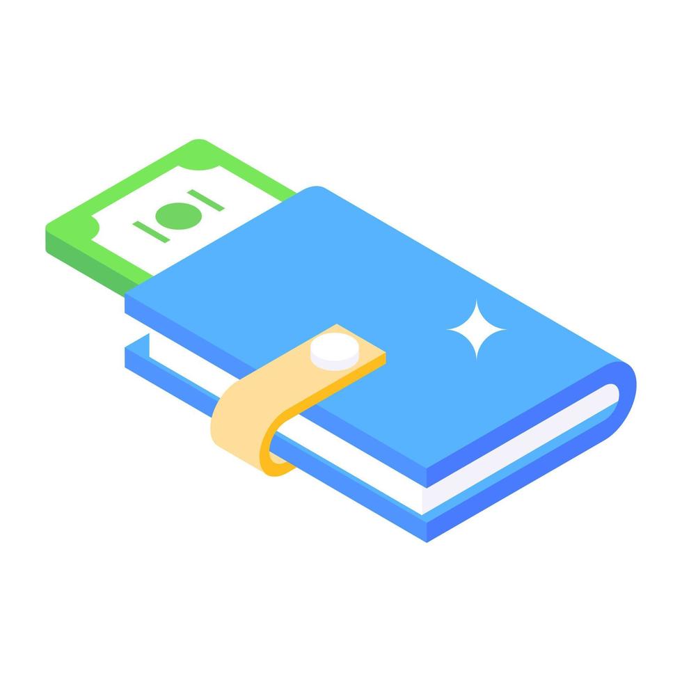 Financial bookkeeping diary, isometric icon of general ledger vector