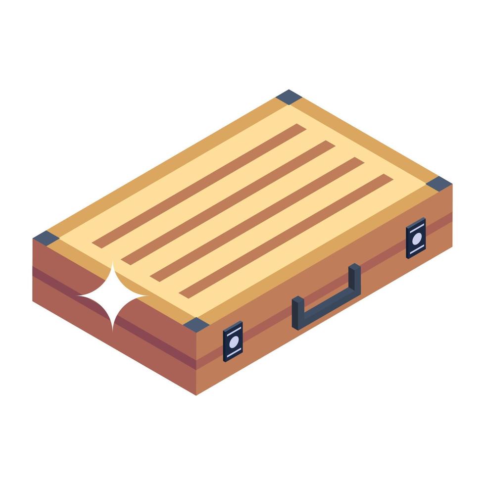 Vintage money case, isometric icon of business suitcase vector