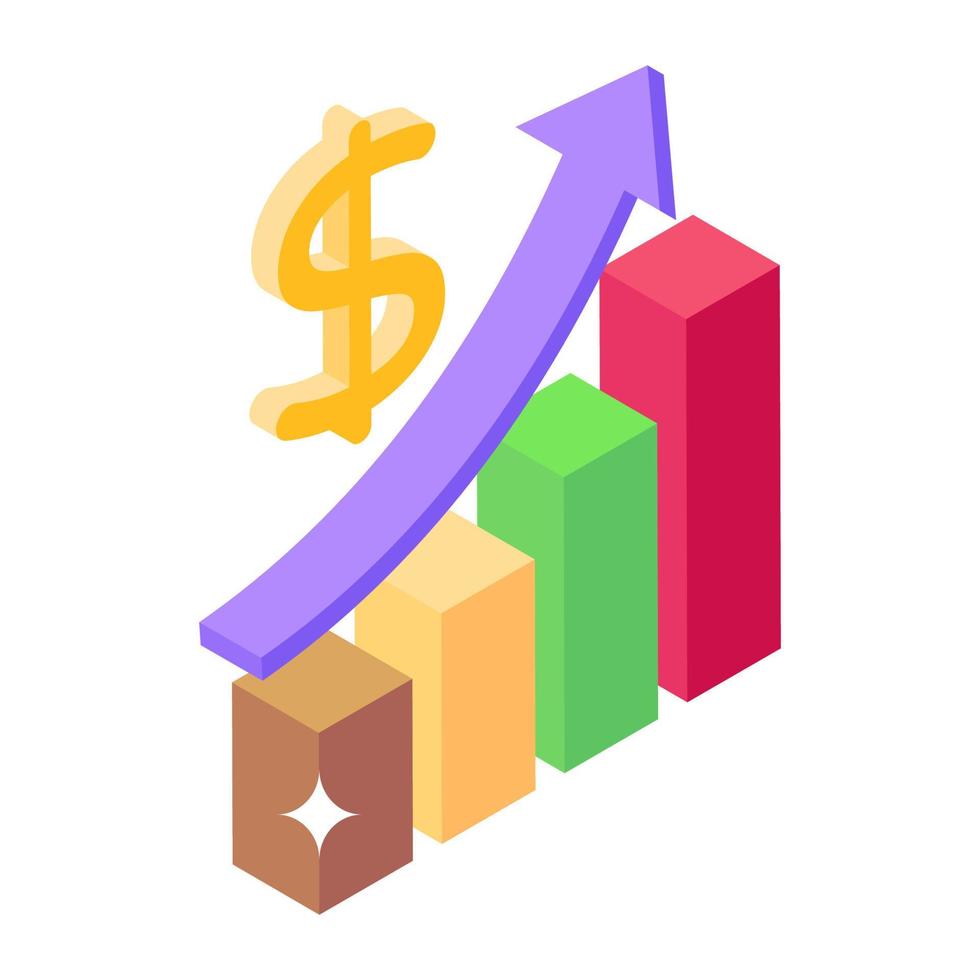 Business analytics inside magnifier, isometric icon of growth analysis vector