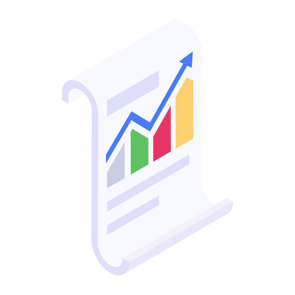 hoja infográfica, icono de gráfico de datos en diseño isométrico vector