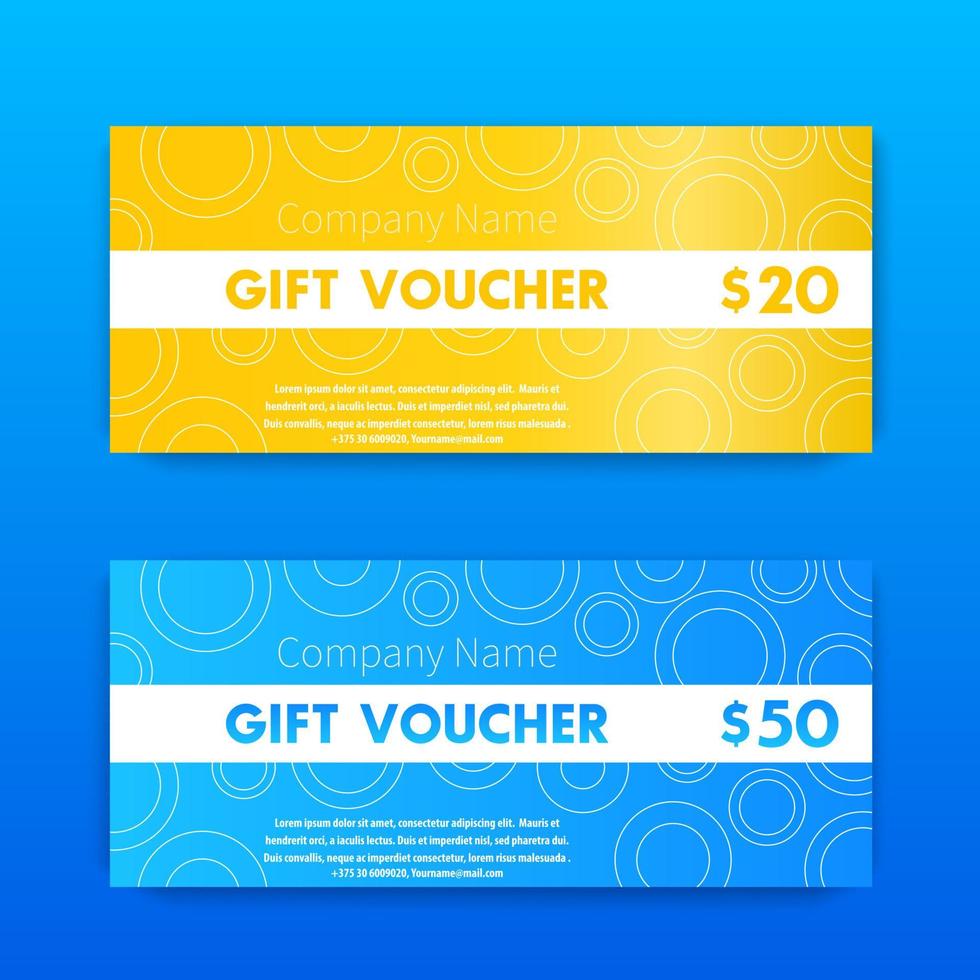 Gift Voucher design in yellow ad blue vector