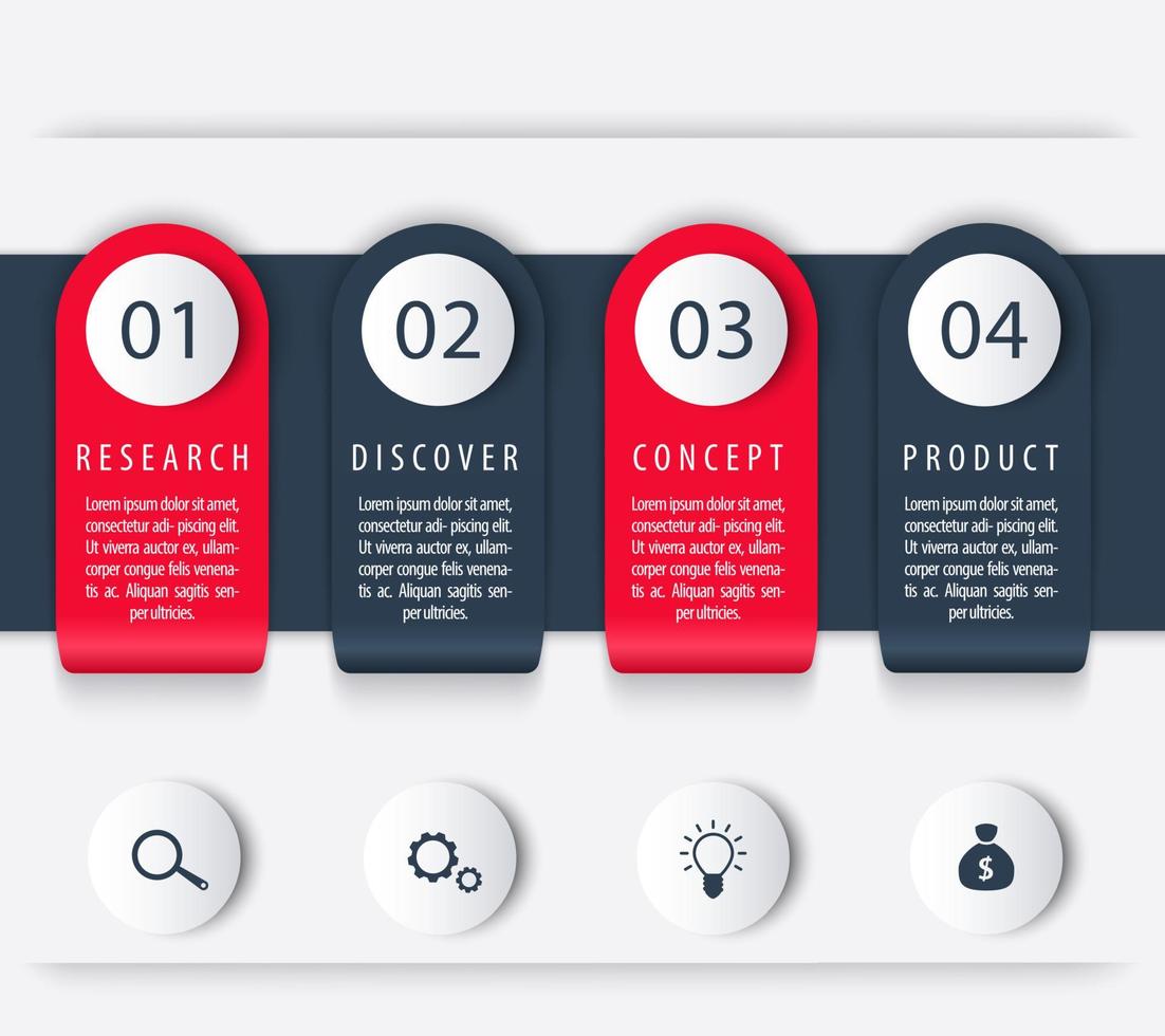 plantilla de línea de tiempo de desarrollo de productos, elementos infográficos, 1, 2, 3, 4, pasos, ilustración vectorial vector