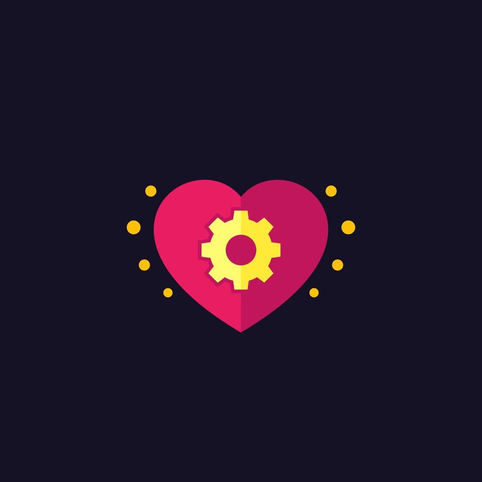 biotechnology vector icon, heart and cogwheel