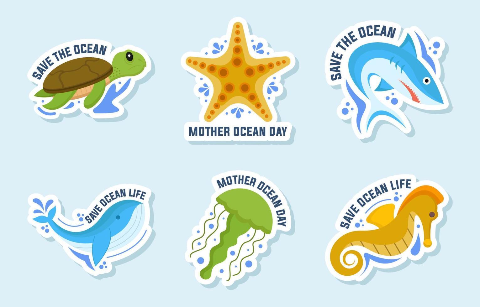 Mother Ocean Day Stickers Set vector