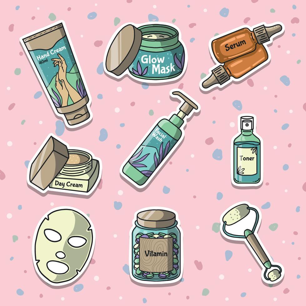 Beauty Skincare Sticker Set vector