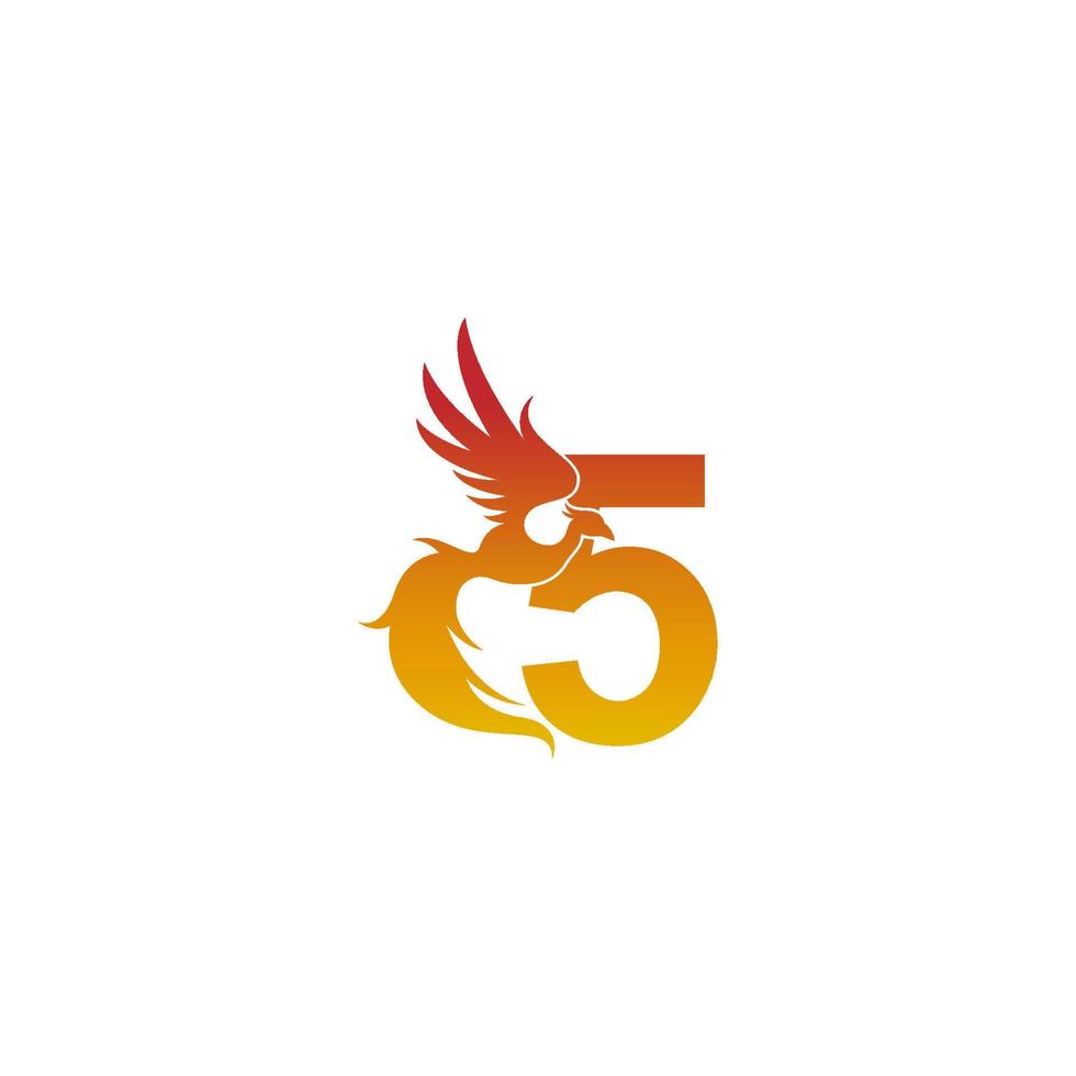 Number 5 icon with phoenix logo design template vector