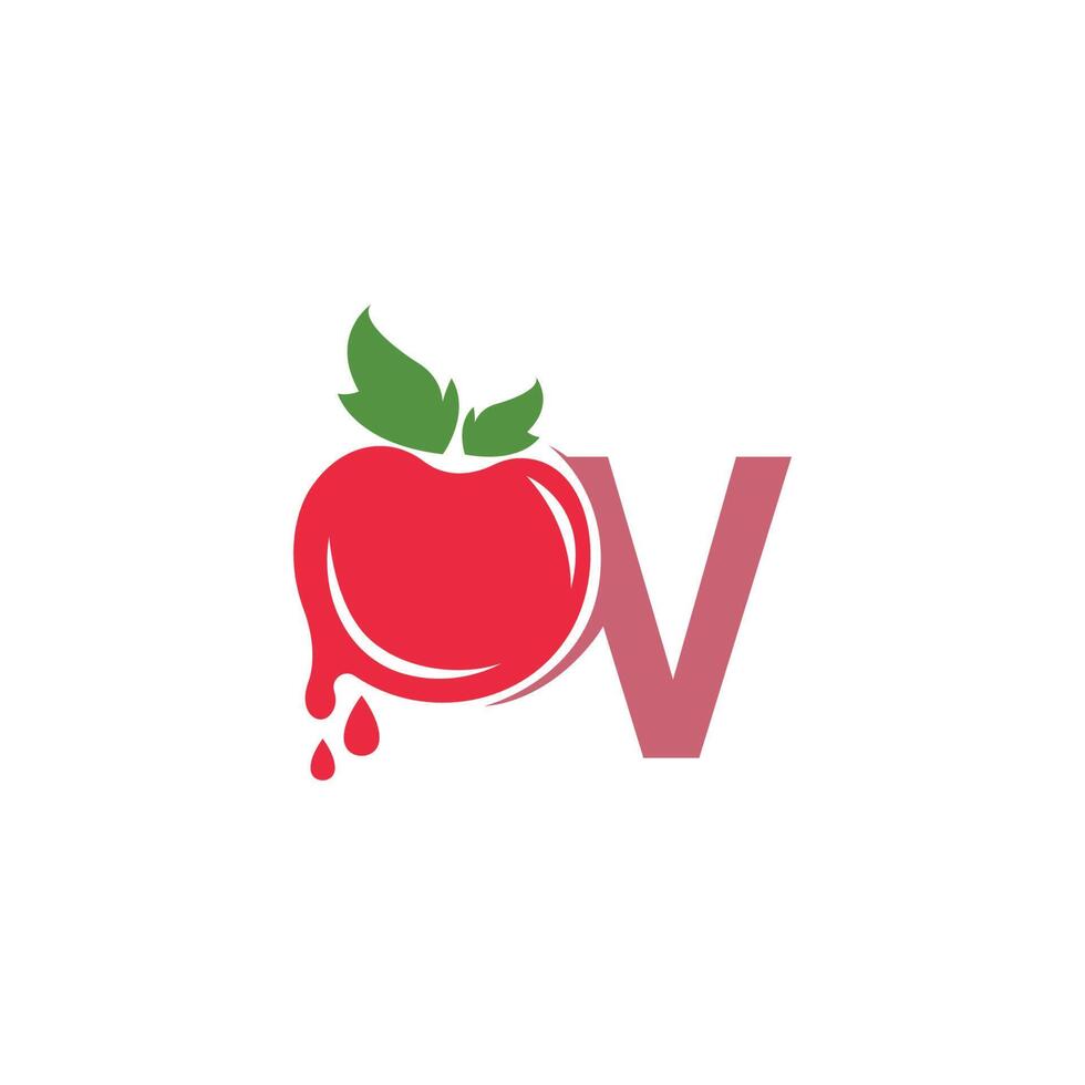 letra v con ilustración de plantilla de diseño de logotipo de icono de tomate vector