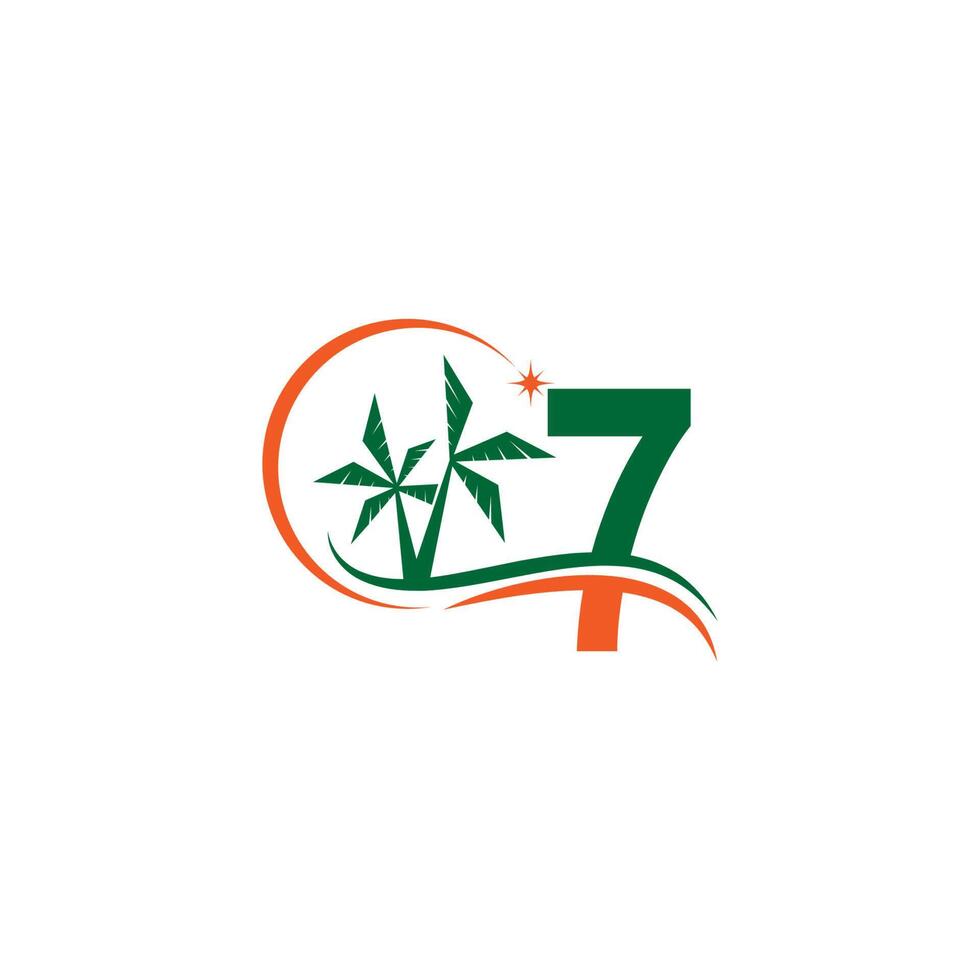 Number 7 blends with coconut trees by the beach at night vector