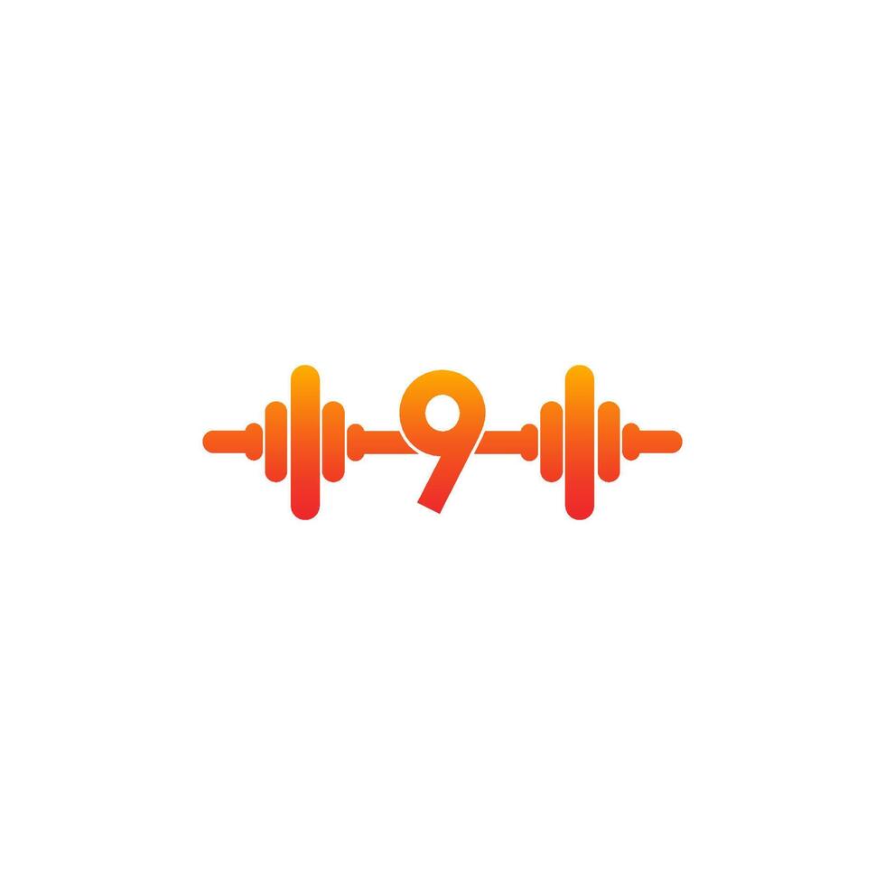 Number 9 with barbell icon fitness design template illustration vector