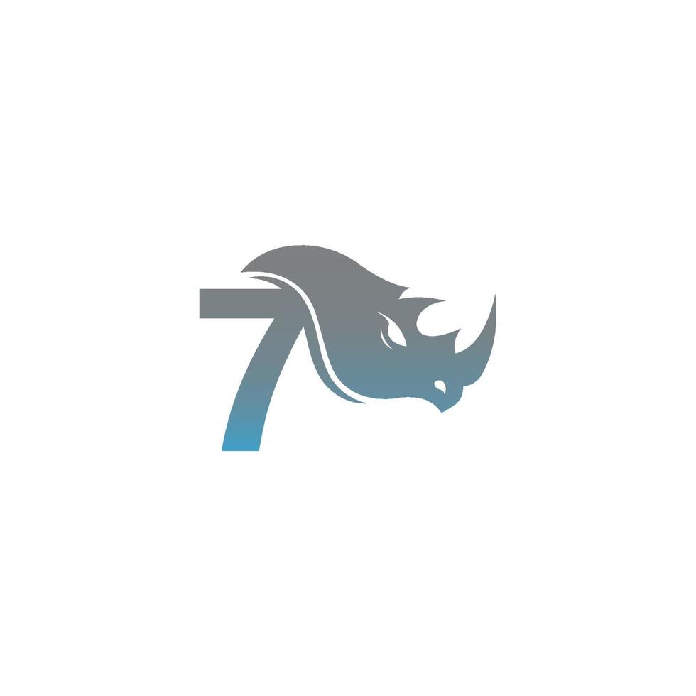 número 7 con plantilla de logotipo de icono de cabeza de rinoceronte vector