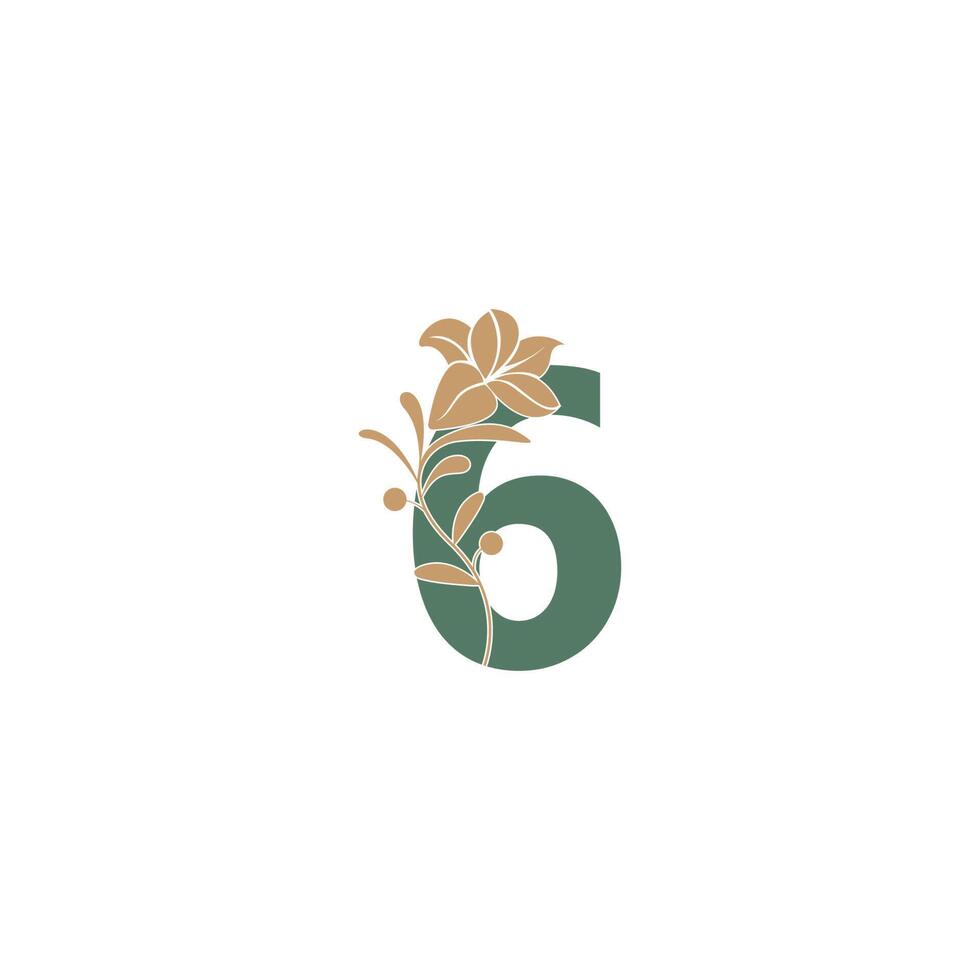 Number 6 icon with lily beauty illustration template vector