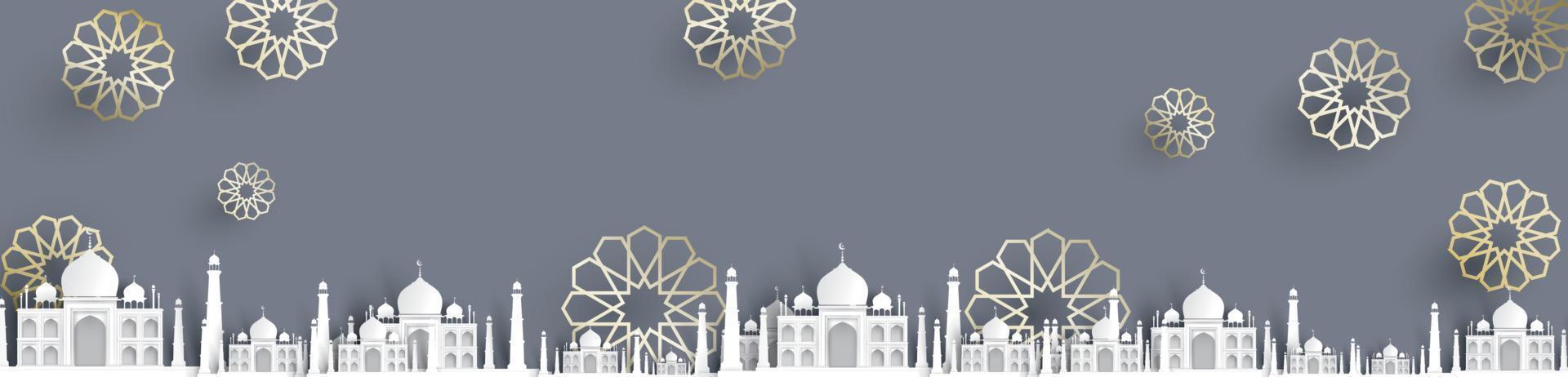 fondo de texto de mezquita en blanco, diseño islámico moderno y elegante vector