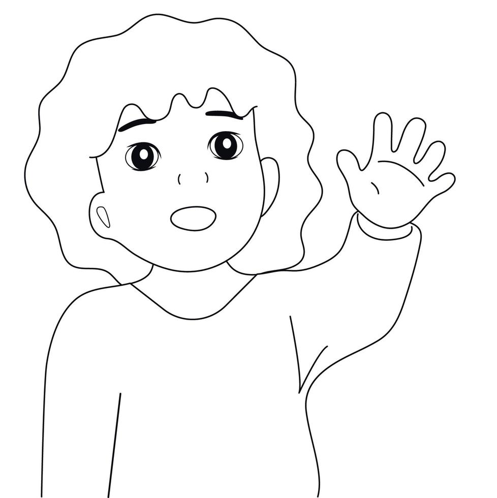 little girl smiles and waves her hand. good mood. Vector black and white