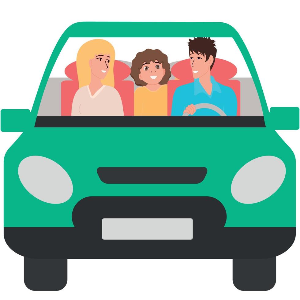 viaje de ida. amante esposo, esposa, hija. familia feliz. conducen en un coche verde. vector