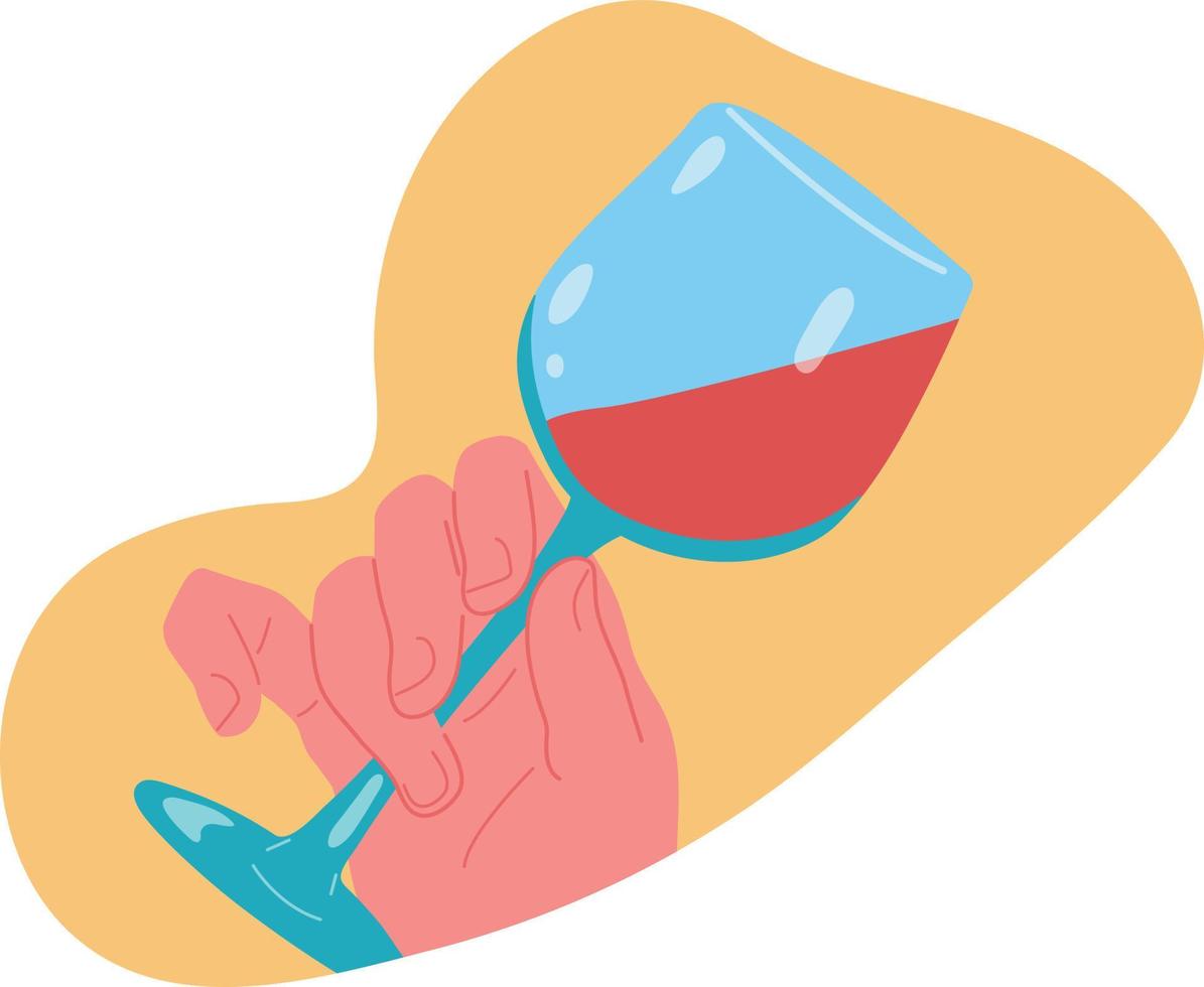 concept of alcoholism. The hand of a girl or a man holds a glass vector