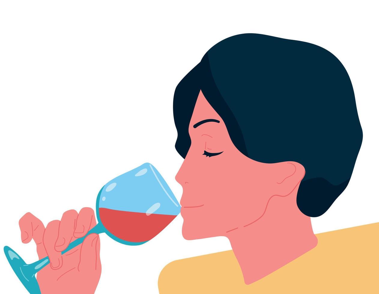 concepto de alcoholismo. un chico o una chica joven está bebiendo vino, una bebida alcohólica. Disfrutando de la vida. bebida. vector