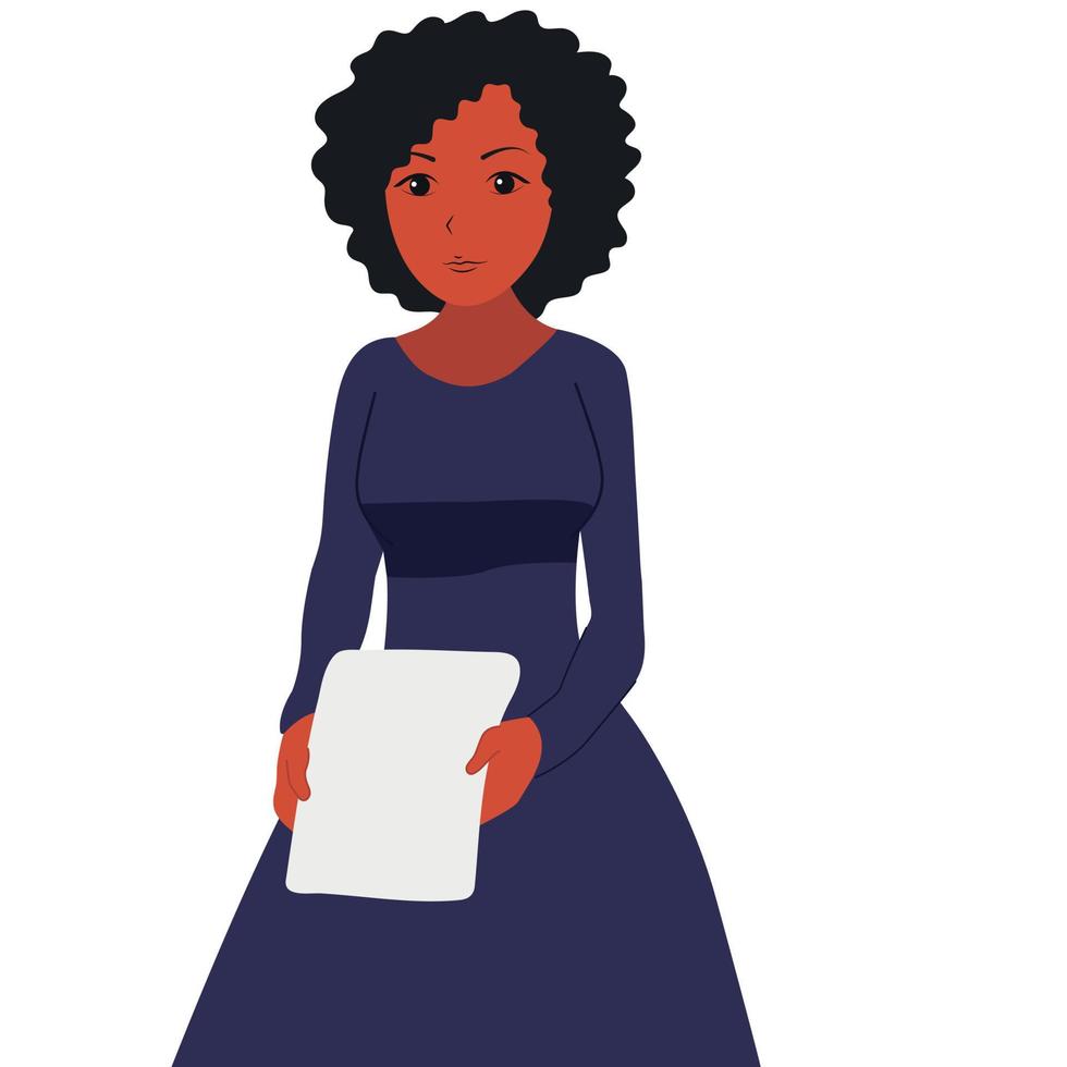 Girl with paper. African American. Office worker, secretary, business woman vector