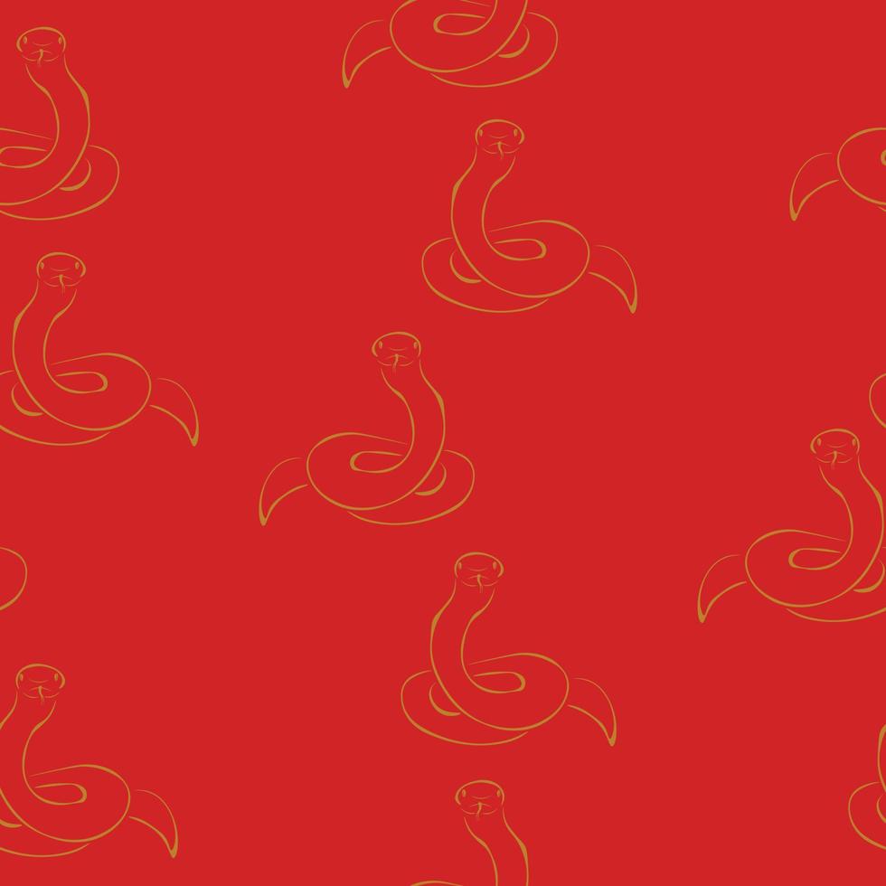 Snake stylized silhouette seamless pattern, yellow outline reptile on a red background vector
