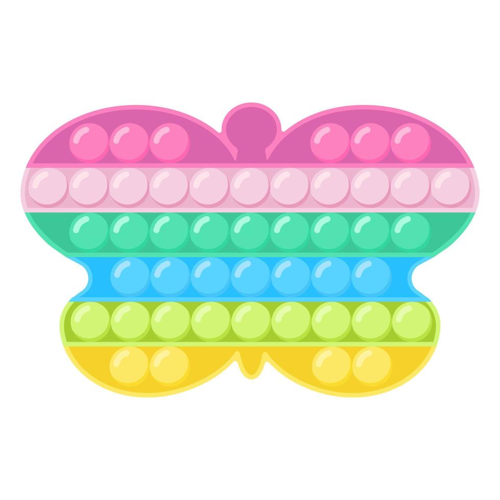 Fidget Trendy Antistress Sensory Toy Rainbow Butterfly Shape. Flat style isolated vector illustration. Hand toy for kids and adults for relaxation