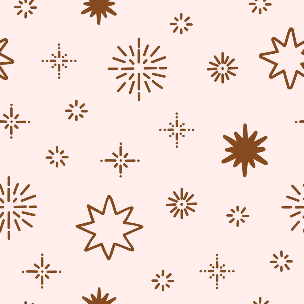 Boho stars seamless pattern. Doodle hand drawn stars background, Boho Christmas, bohemian decoration for kids room, interior design. vector