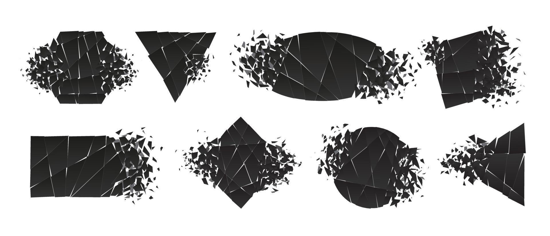 Shape shattered and explodes flat style design vector illustration set isolated on white background.