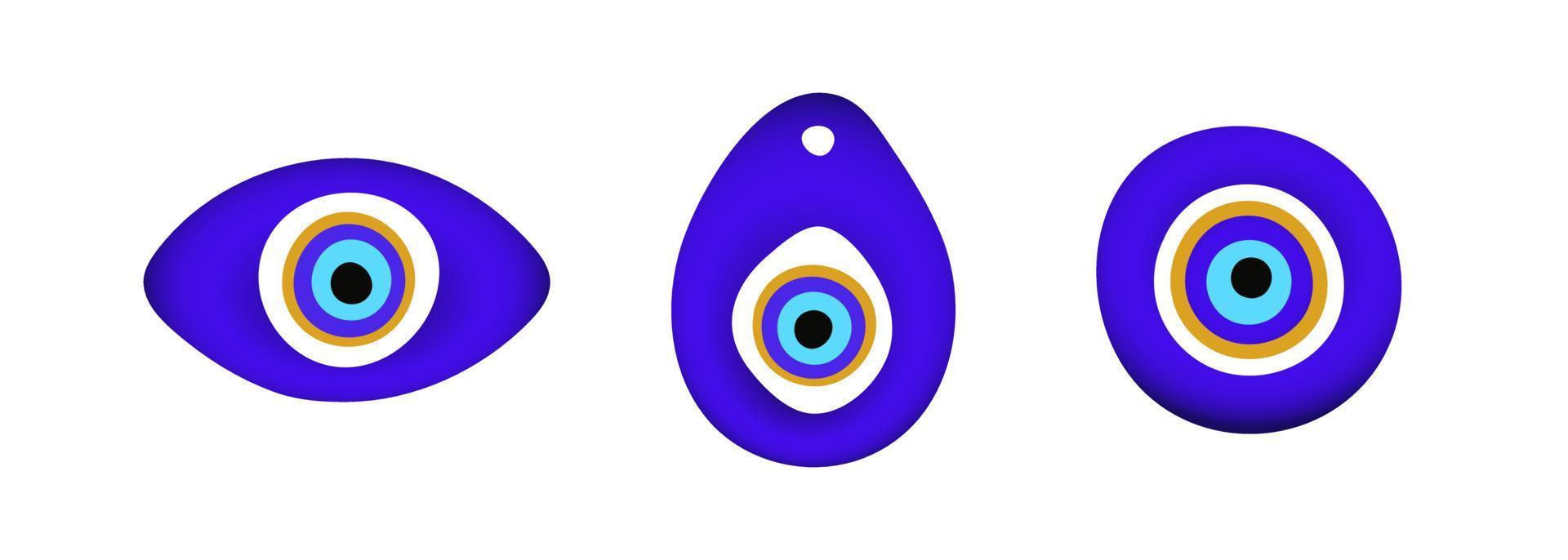 Blue oriental evil eye symbol amulet flat style design vector illustration isolated on white background.