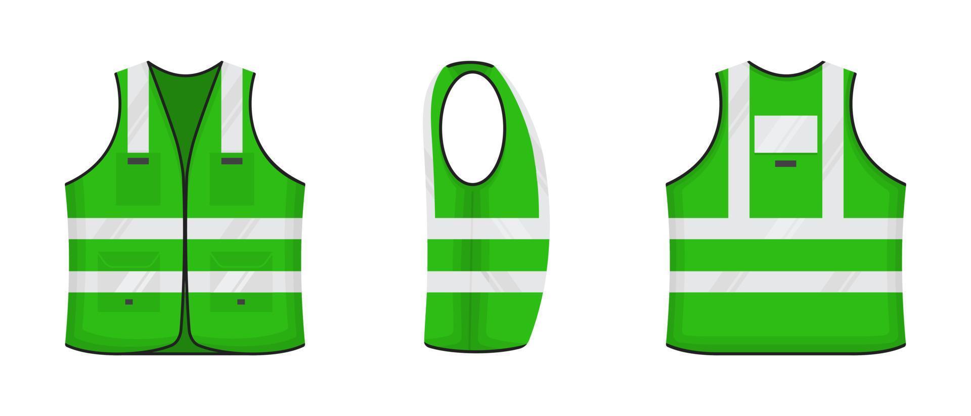 conjunto de ilustración de vector de diseño de estilo plano de signo de icono de chaleco reflectante de seguridad.