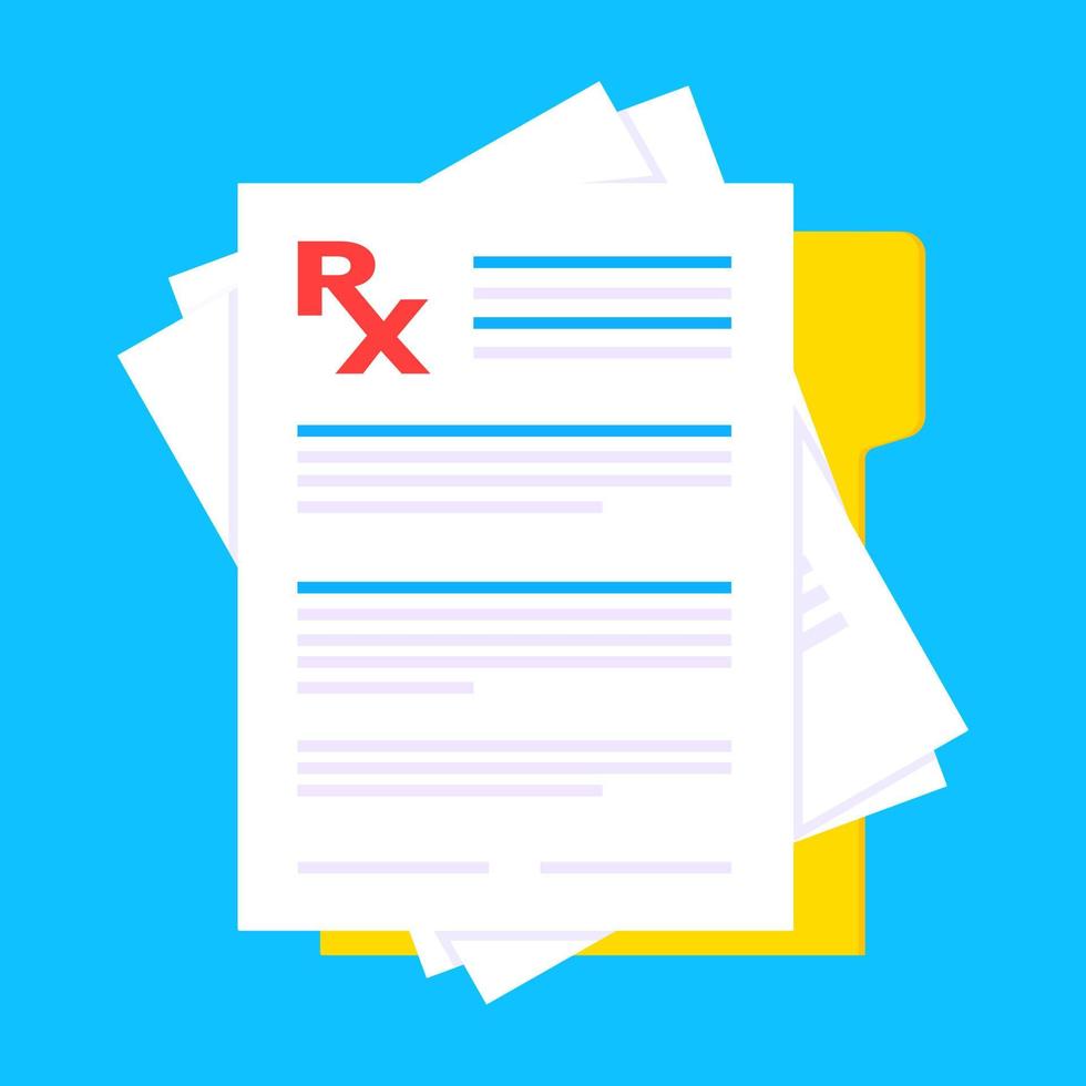 Medical rx form prescription on clipboard flat style design vector illustration.