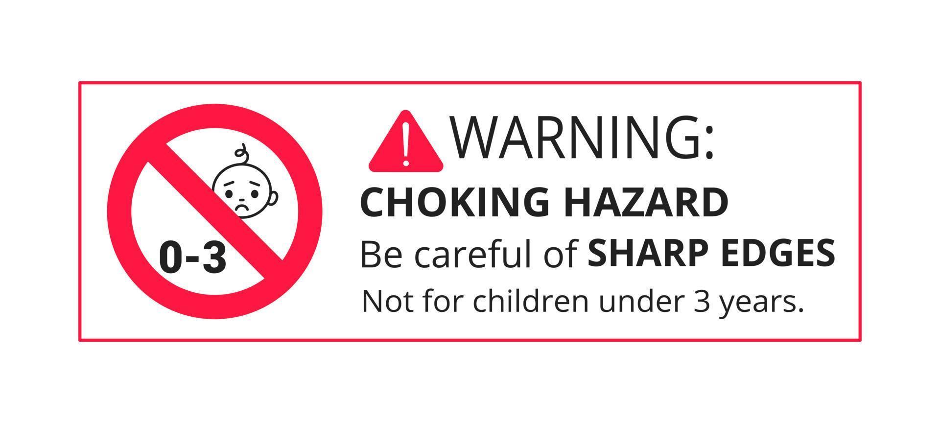 Choking warning hazard forbidden sign sticker not suitable for children under 3 years vector