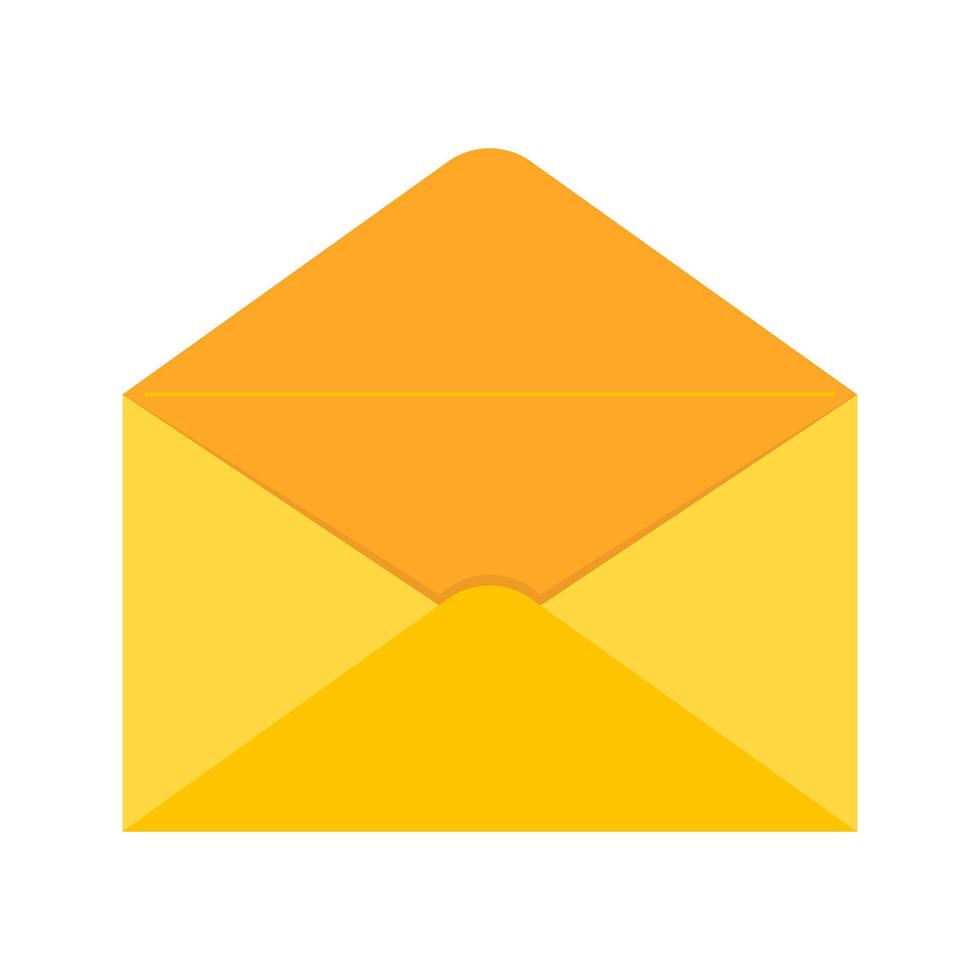 Abra la ilustración de vector de diseño de estilo plano de signo de icono de carta de sobre amarillo dorado aislado sobre fondo blanco.