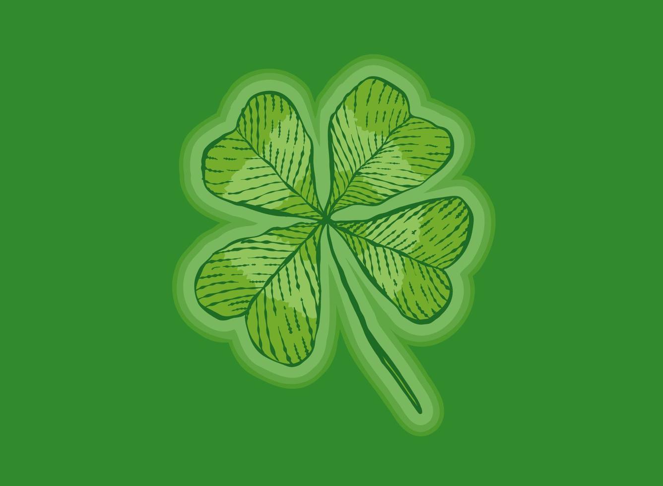 Vector vintage icon of clover with four leaf for Patrick's day.