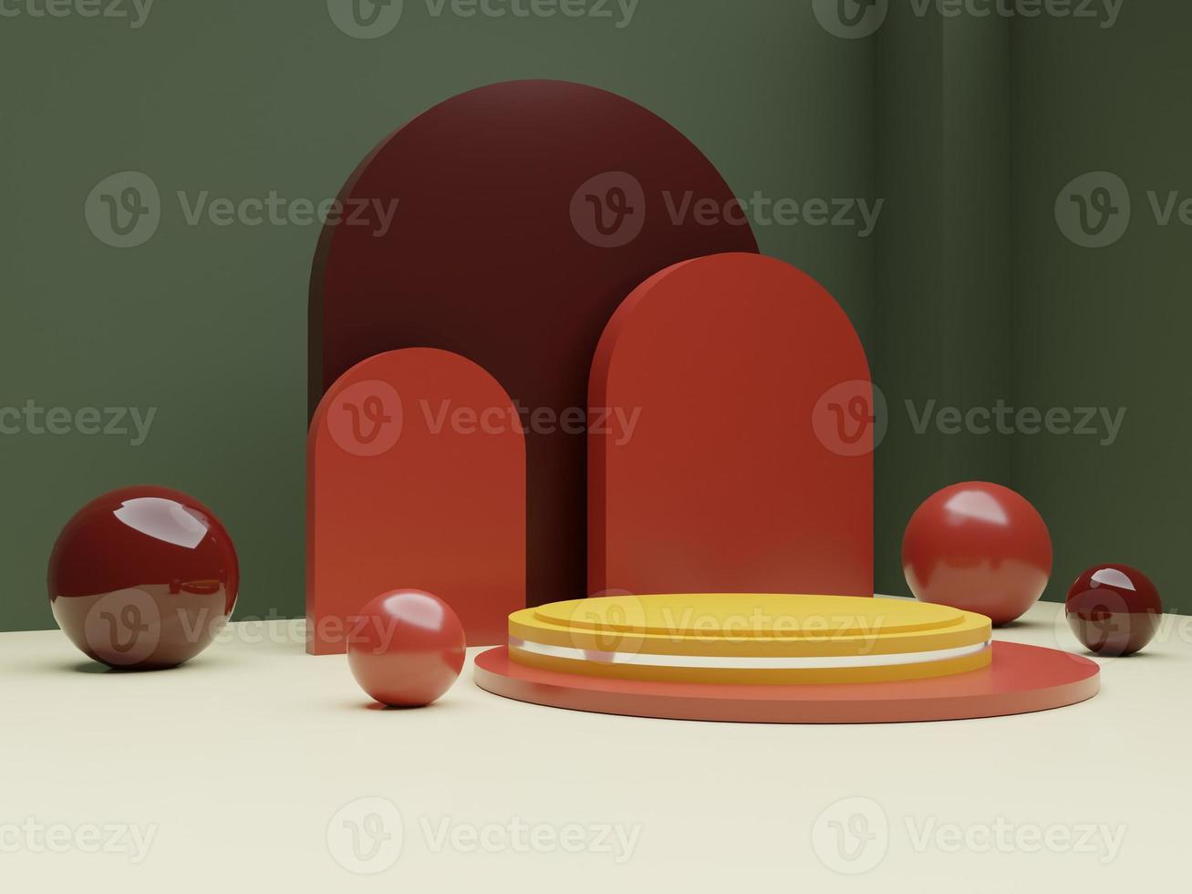 Elegant podium in abstract red yellow and green composition, 3d render, 3d illustration photo