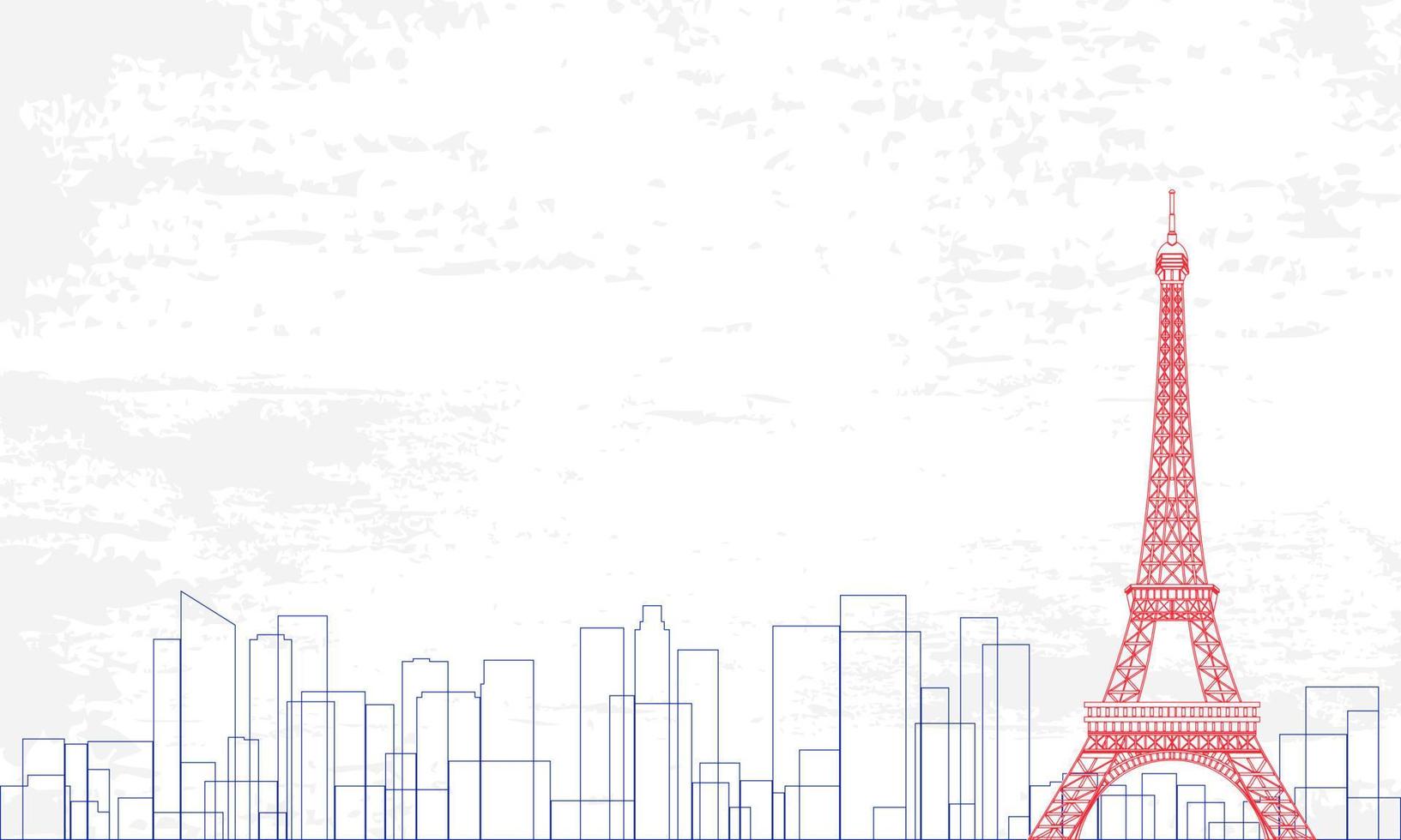 Vector Illustration of city in a line style with blue and red color on white grunge background.