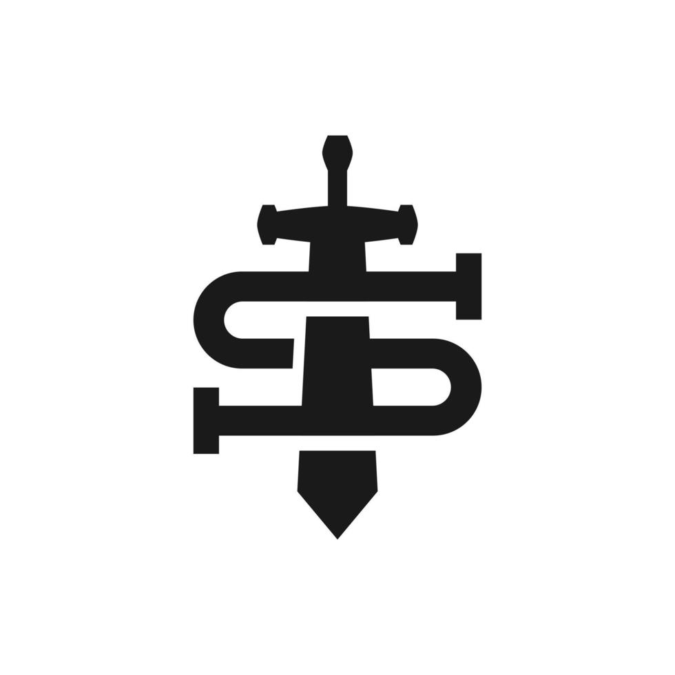 letter S with a silhouette of the sword. medieval logo theme. vector