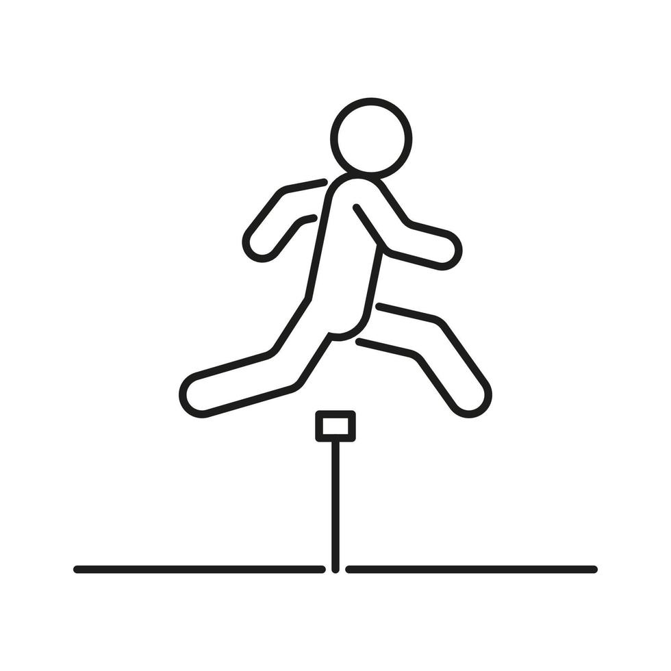 corriendo con obstáculo, coraje en salto, icono de línea. corre hombre movimiento y realización. atletismo, deporte. ilustración vectorial vector