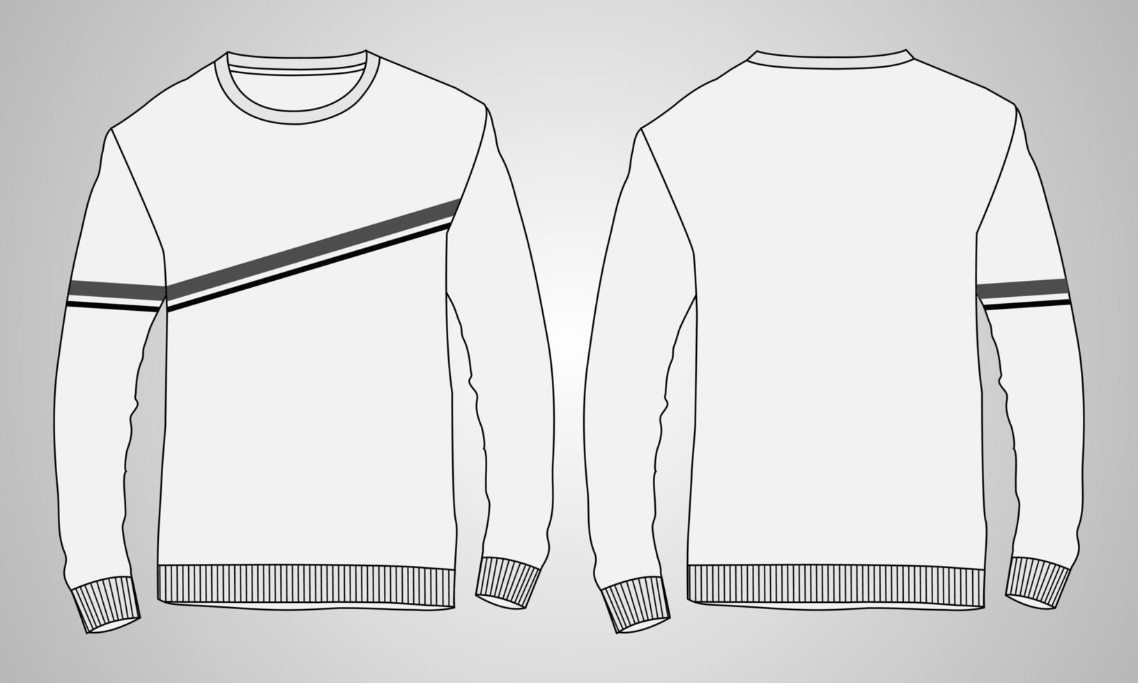 sudadera de manga larga con cuello redondo bocetos planos de moda general plantilla vectorial de dibujo técnico para hombres. diseño de vestimenta de ropa simulacro de ilustración cad. diseño de moda suéter aislado en gris. vector