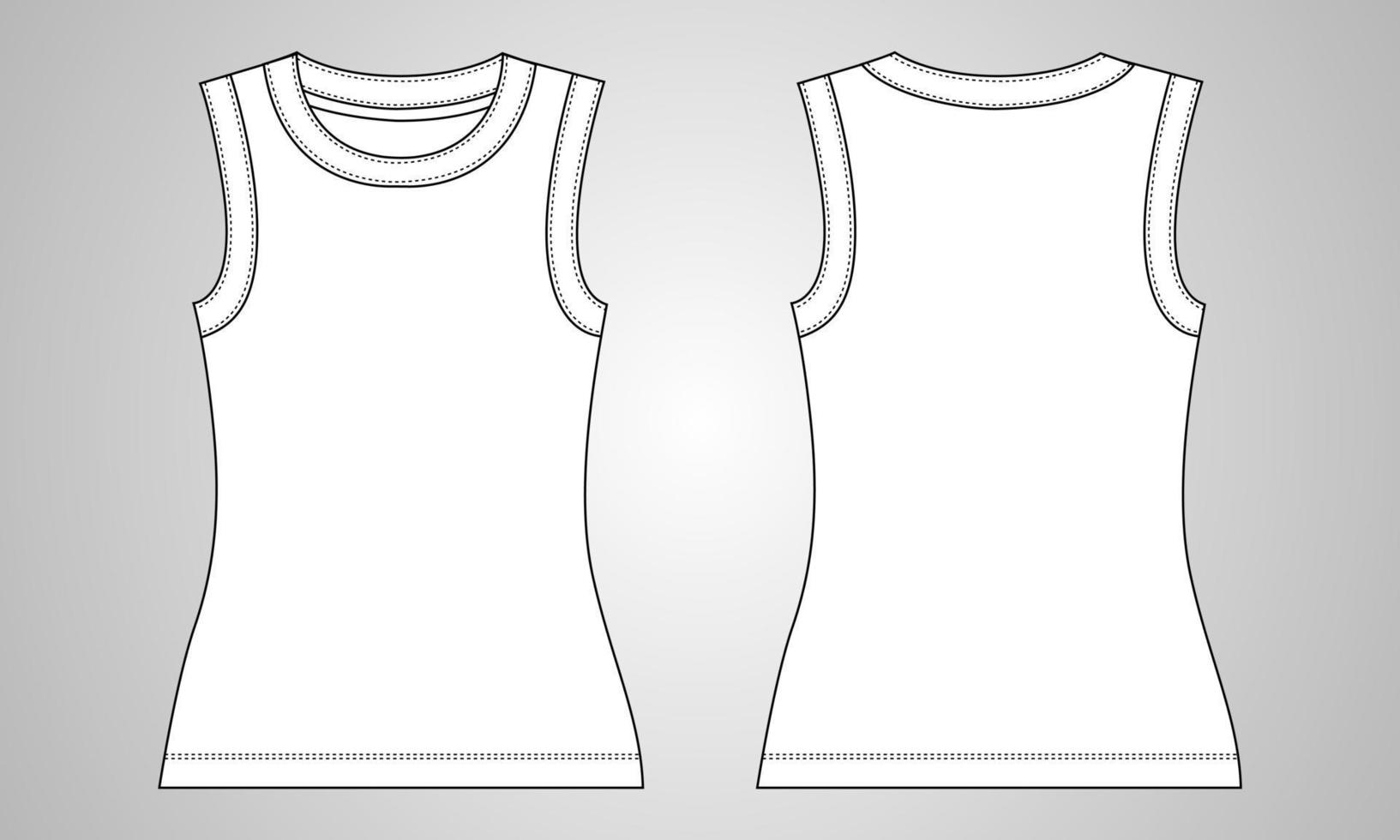 Tank top Overall technical sketch template front and back view isolated on white background. Fashion Dress design vector art illustration eps 10.