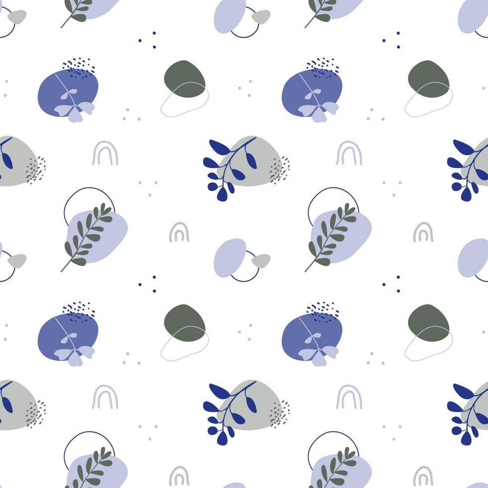 Abstract boho plant branch and doodle shapes seamless pattern background. vector