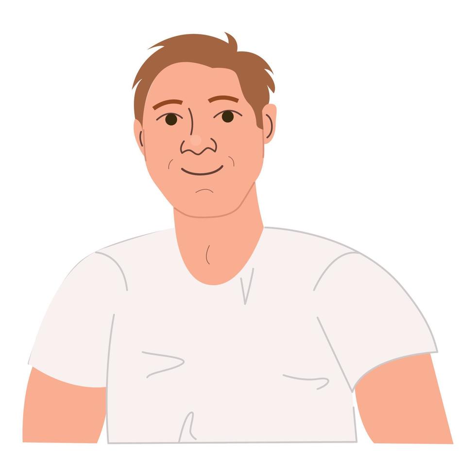 retrato de hombre fuerte sonriente feliz. avatar de personaje masculino divertido y elegante. ilustración vectorial plana aislada sobre fondo blanco vector