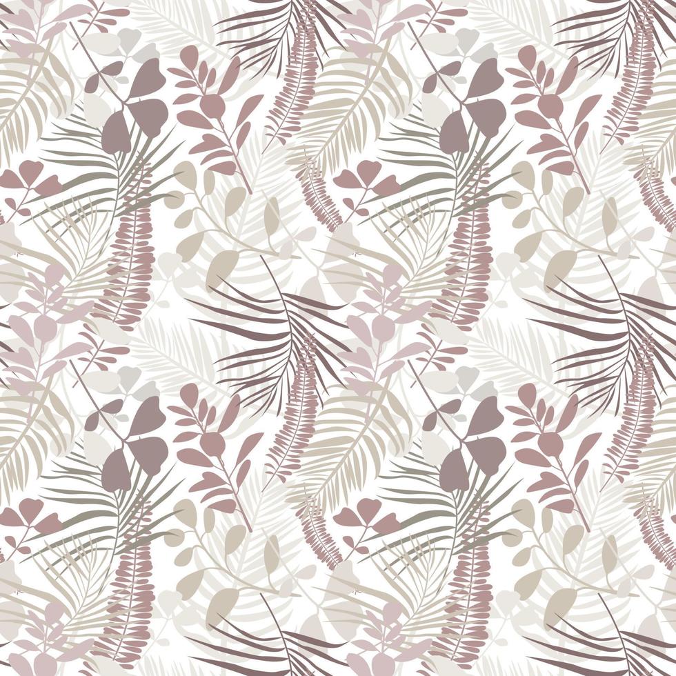 Botanical seamless pattern with tropical leaves and branches. Endless texture in boho style for t shirt print, wallpaper, textile, fabric etc. Vector illustration isolated on white background