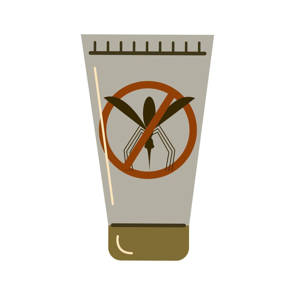 Mosquito insect reppelent cream icon. Plastic tube with red stop sign. Outdoor protection. Flat vector illustration isolated on white background