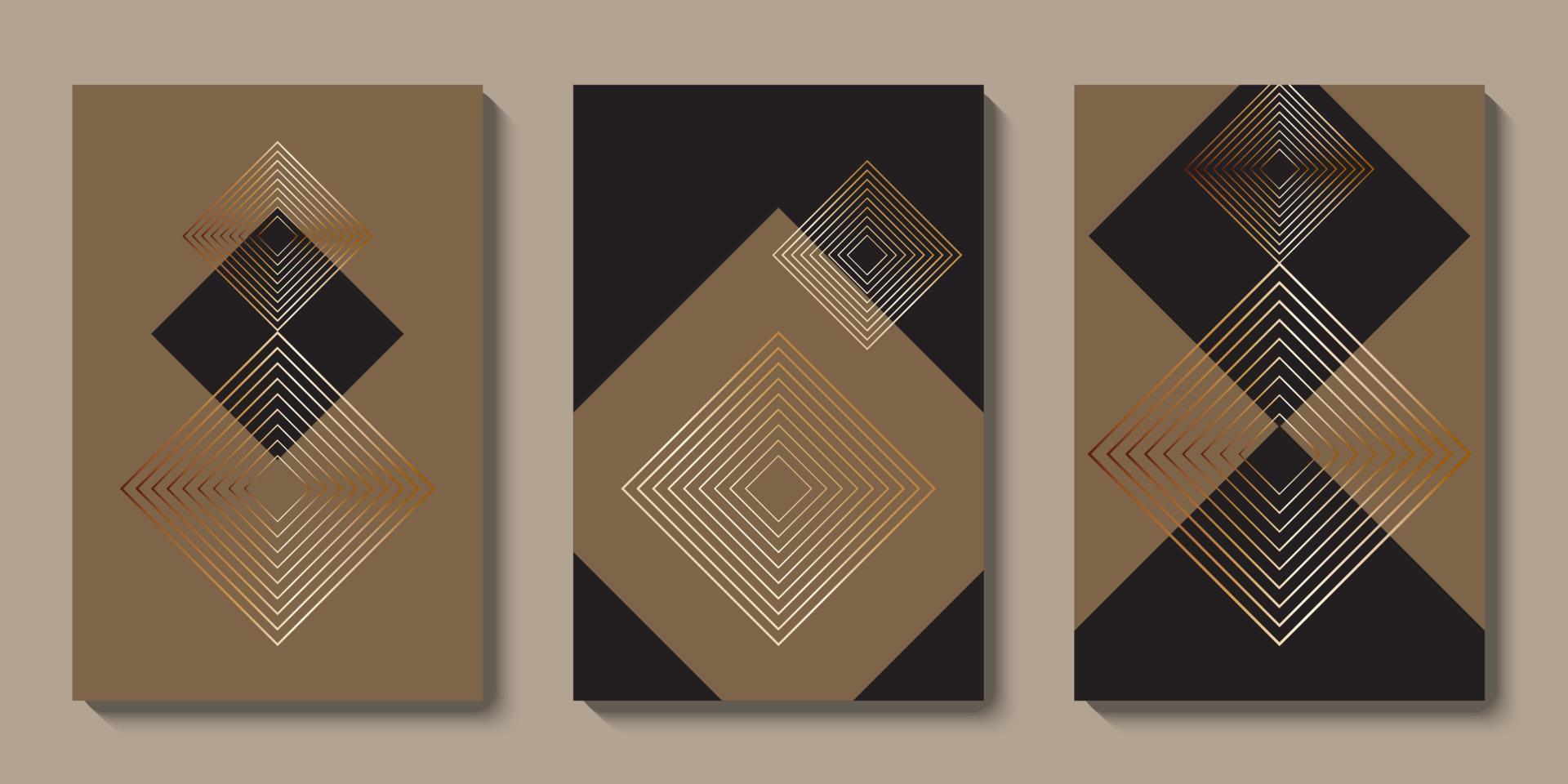 Abstract gold wall art collection. Mid century modern card set for art gallery flyers, invitations, posters. Minimalist luxury geometric shapes vector design