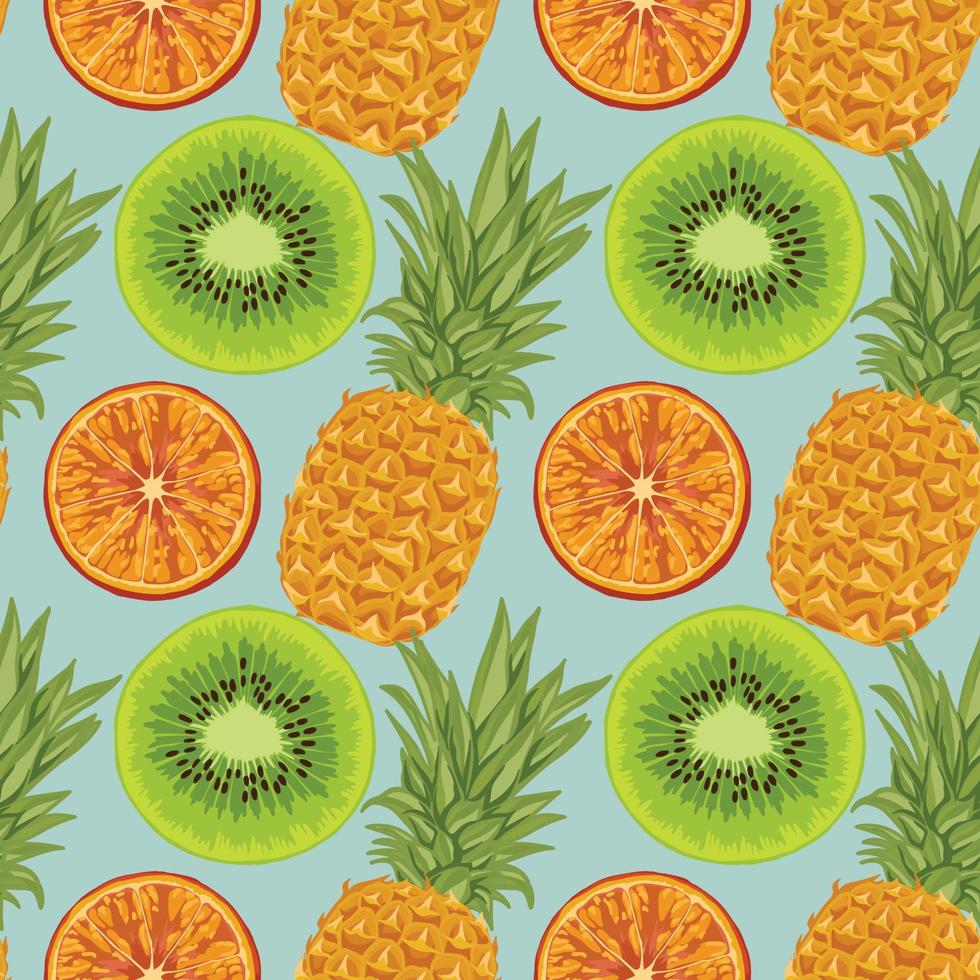 hand draw pineapple kiwi and orange seamless pattern design vector