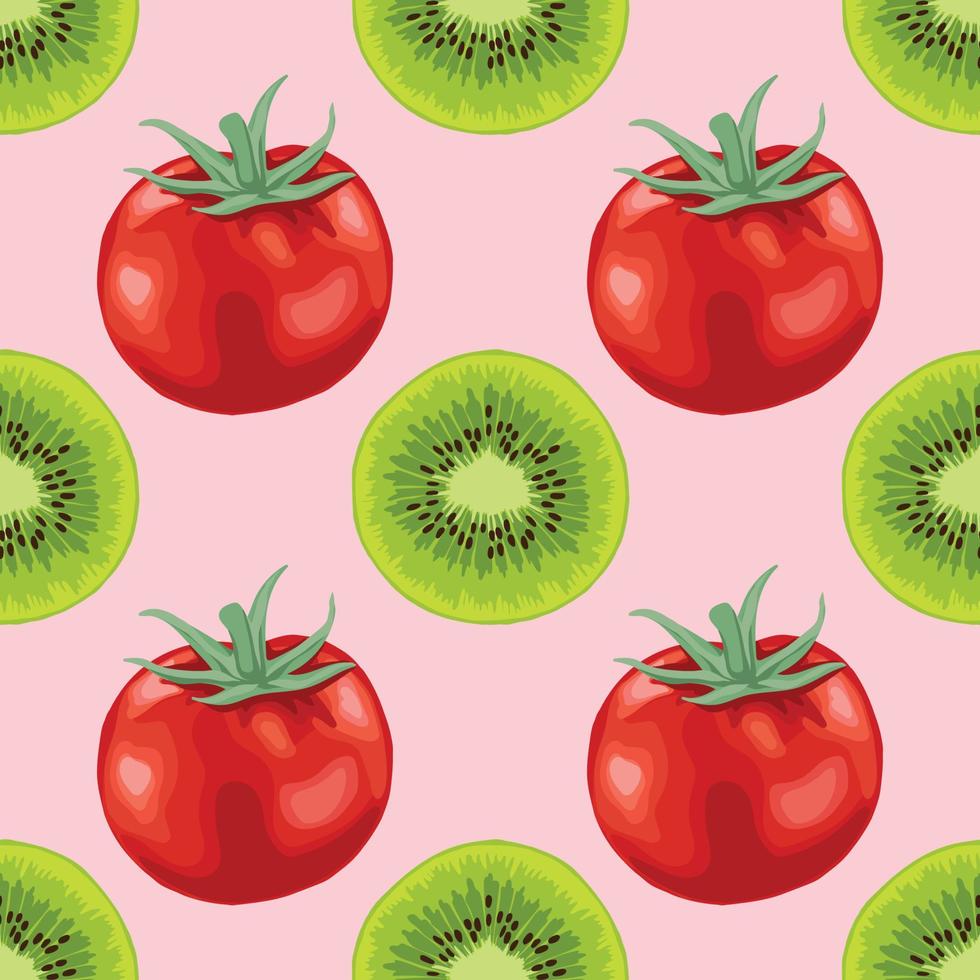 diseño de patrón de tomate rojo y kiwi vector