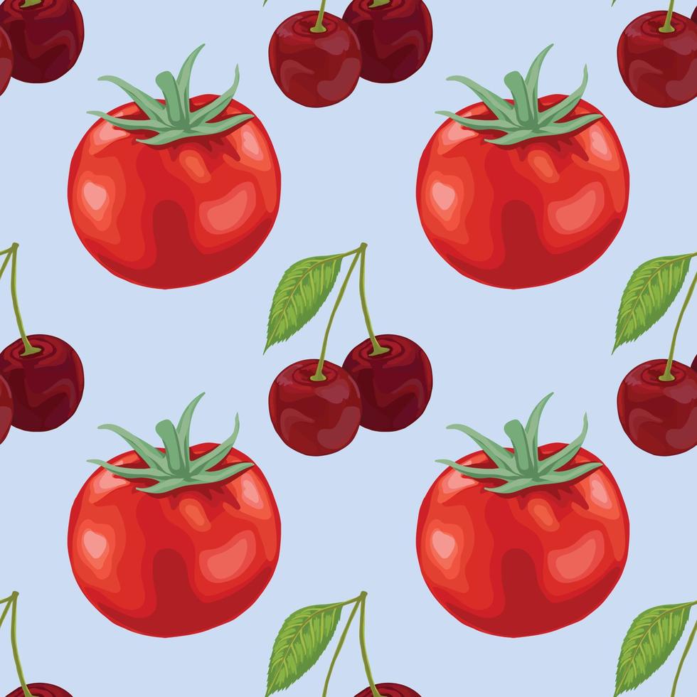red tomato and cherry seamless pattern vector